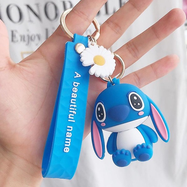 Disney Anime Stitch Toys Keychian Pink Blue Stitch Hänge Nyckelring Kvinnor Present Blue