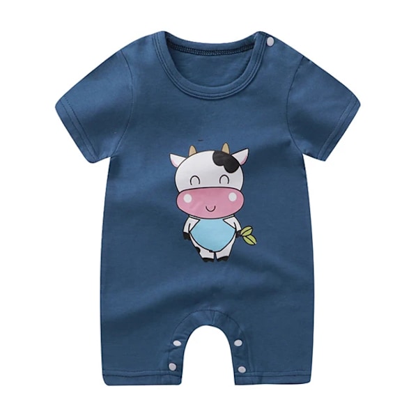 Nyfödda Baby Rompers Kortärmad Cartoon Bomulls Jumpsuit för Pojke Flicka 7 9 meses