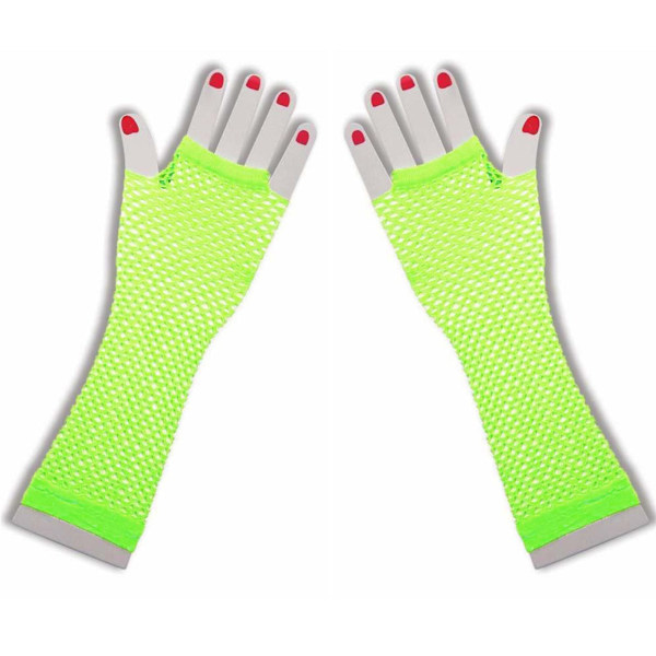 1 par 80'er 90'er korte fiskenet handsker fingerløse punk fest fancy dress Fluorescent Green