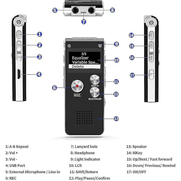 Digital Stemmespiller 32GB Stemmespiller Med Avspilling For Forelesninger - Usb Ladbar Diktafon Oppgradert Liten Båndopptaker 32GB