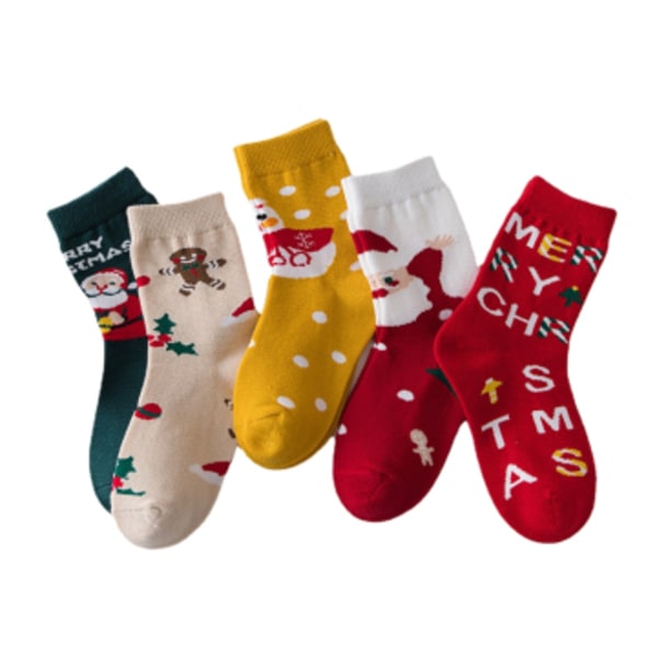 5 Pairs Christmas Socks for Kids, Soft Warm Socks with Cute Print, Newborn Baby Socks