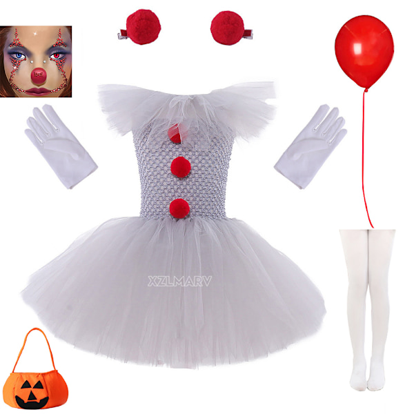 Grå Joker Kostyme for Jenter Halloween Tutu Kjole Skummel Klovn Karneval Fest Cosplay Klær Tyll Fancy Dress for Barn 2-12 År Azulón XL (8-9Y)