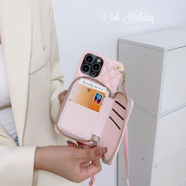 Crossbody Case Kompatibel med Iphone 14 Pro Max/14 Pro, Pu Läder Handväska Handväska Cover Med Korthållare Pink For iPhone 14 Pro Max