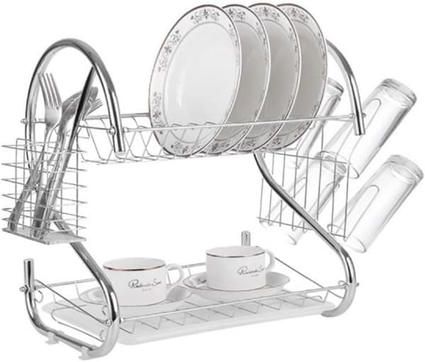 Stainless Steel Dish Drying Rack - 2-Tier, Large Capacity, Kitchen Drainer with Removable Drip Tray, Rustproof Drying Rack for Small Kitchens