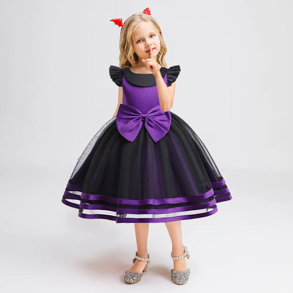 Halloween Cosplay Klänning för Flickor Prinsessa Rosett Kostym Barn Häxa Karneval Fest Födelsedag Bröllop Kläder Halloween02 120cm