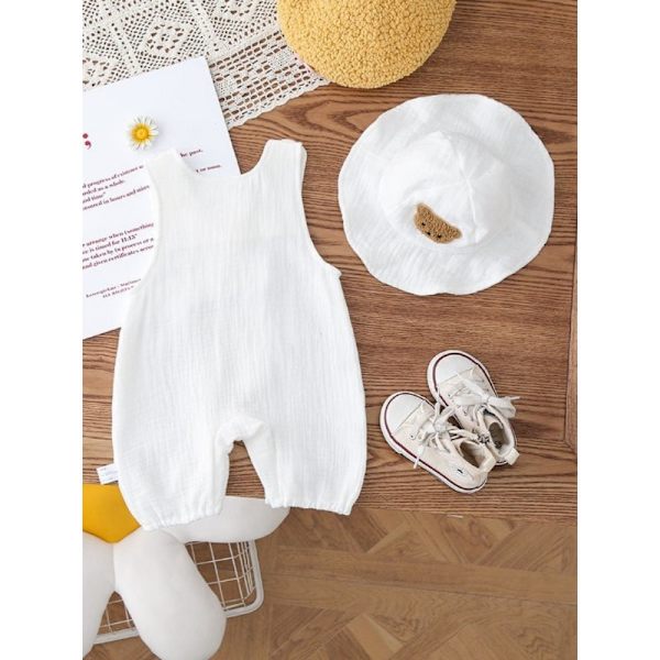Barn med huva, tecknad björn, ärmlös, krypdräkt Pocket Bear Suit 80cm