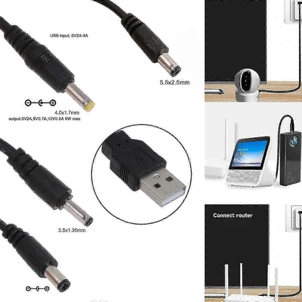 USB 5V til 9V/12V Step Up 2A Step-up Volt Transformator Strømregulator Linjespenningsomformer Adapterkabel kompatibel ruter 4.0x1.7mm