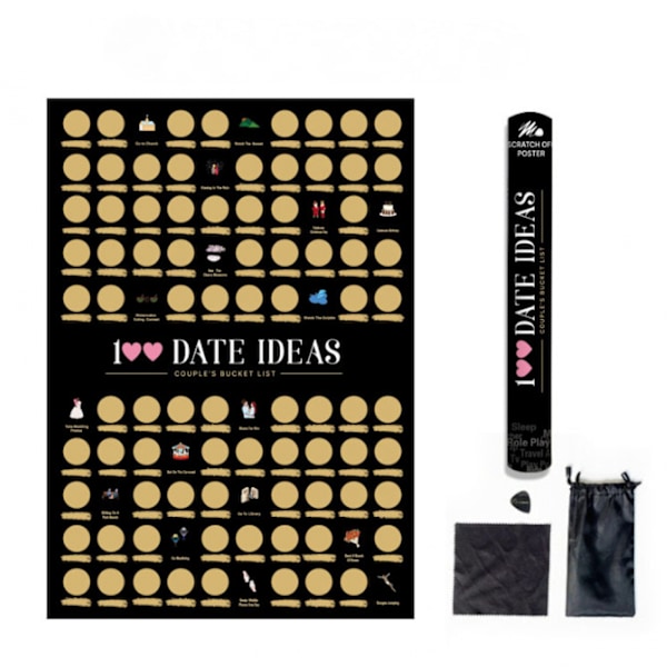 Plakat med 100 date ideer, 100 ting at gøre Bucket List for Date Night, Valentinsdag gave til kæresten kæreste, 16,5" x 23,4" A