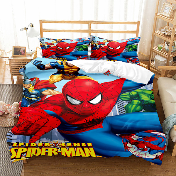 Spiderman 3D digitaltryck tre delar set täcke överkast lakan örngott sängkläder