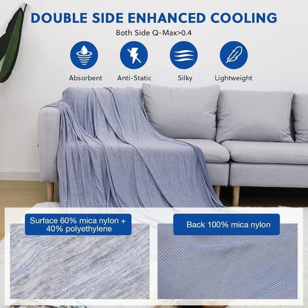 Cooling Blanket for Hot Sleepers, Thin Lightweight Breathable Soft Double-Sided Enhanced Cooling Blanket for Summer, Night Sweat Relief Light Blue Light Blue