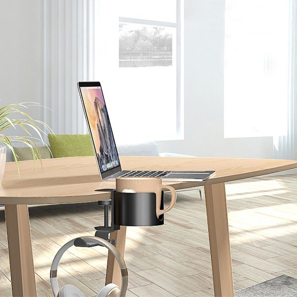 Skrivebordskoppholder med hodetelefonhenger for skrivebord i hjemmet, Antisøl koppholder til skrivebord, bordkoppholder for vannflasker, rullestoler, arbeidsstasjoner, black