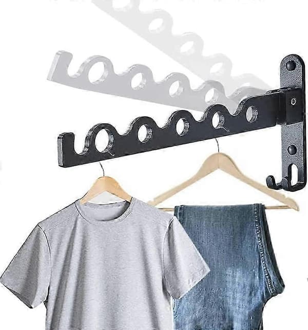 Væghængt tøjstativ, foldbart, ingen boring, sort, 1 stk.