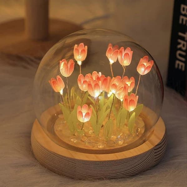 MISNODE DIY Tulip Materialepakke Tulip Ambient LED Soveværelseslampe Simulationsblomst til Pink