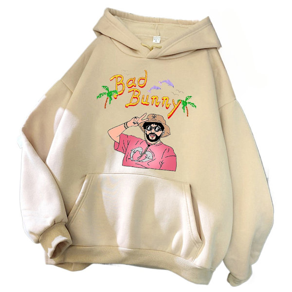 Dame Hoodie - Casual Strandmode med Bad Bunny Blødhed og Kreativitet Gris L