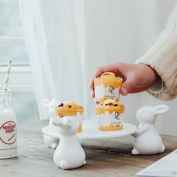 Rabbit Ceramic Plate, Dessert Food Serving Tray, Cute Cake Plate, Tableware Craft Gift for Kitchen Lovers, Wedding, Mother 3 Rabbit