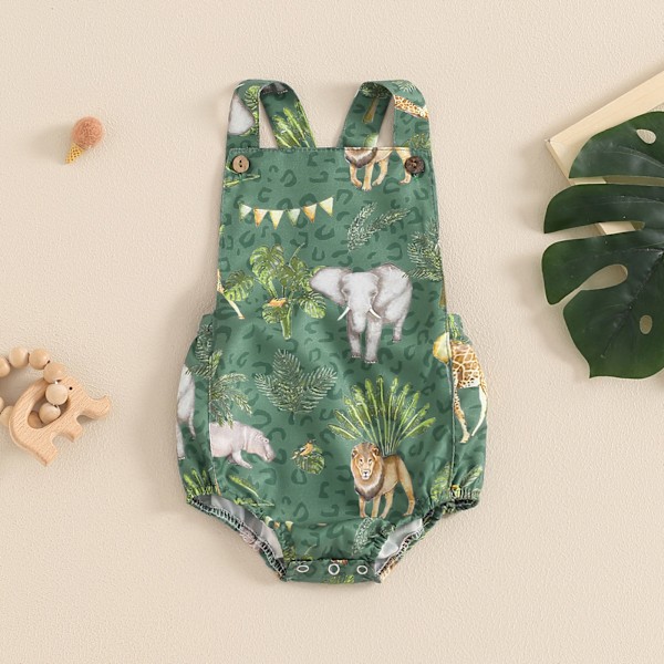 Ma & baby Nyfødt Dyreprint Romper Ærmeløs Baby Dreng Pige Sommer Jumpsuits 0-18M Verde 0-3Months