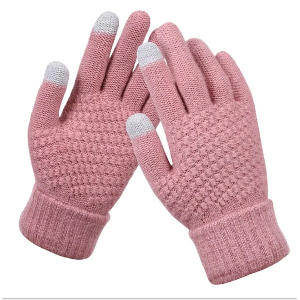 Vinter Touch Screen Handsker Kvinder Mænd Varme Stræk Strikket Vanter Imitation Uld Fuld Finger Guantes Kvinde Hæklet Hætter Tyk Pink Pink One Size