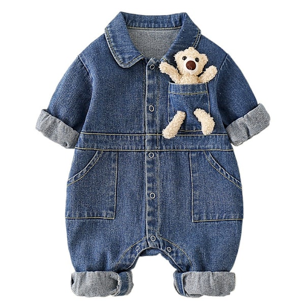 Vårogså høstklær for baby, nyfødt denim-overalls, babygutteklær, klær for utgang og klatring azul claro 90cm