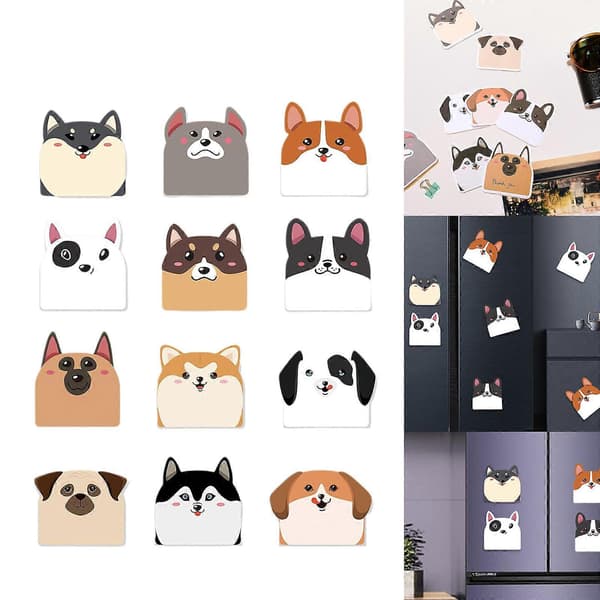 12x Tegneseriehunde Sticky Notes Søde Dyre Memos Post-It Små Sticky Notes Skoleartikler Selvklæbende Notesblok Multicolor