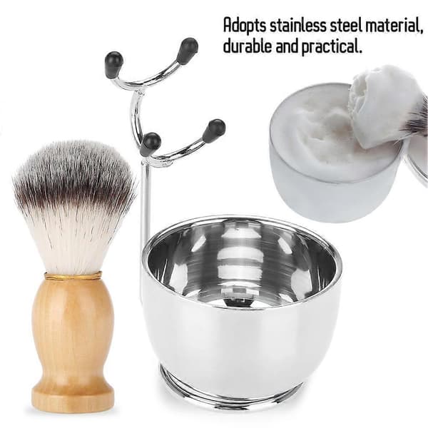 Skæg, barbering, sæt, rustfrit stål, skål, stativ, børste