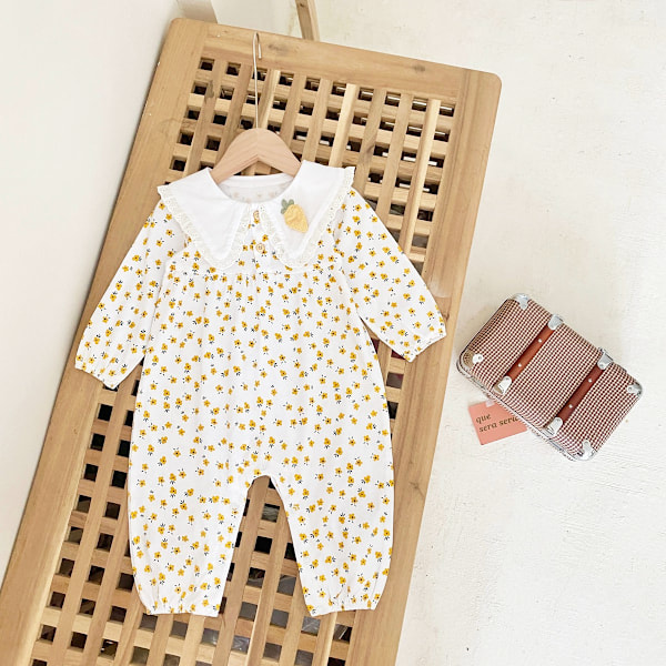 Sanlutoz Baby Pige Prinsesse Tøj Langærmet Sød Blomster Romper Efterårstøj BRW1153-PK 18-24M