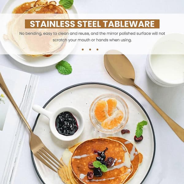 Serveringsbestik i rustfrit stål, stor serveringsske, sæt til køkken (Guld, 8 dele)