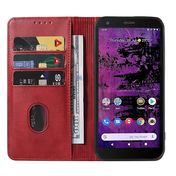 Magnetiskt Läderfodral För Cat S62 Pro Red