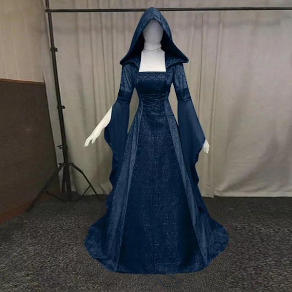 Gotisk Huvad Kläning Brudklänning Cosplay Halloween Azul marino XXXL