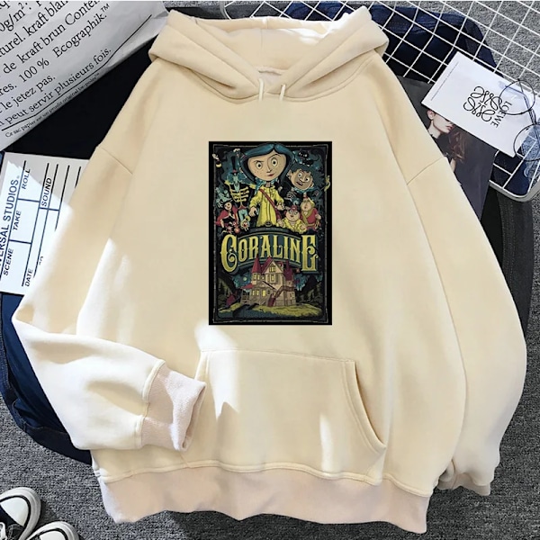 Coraline Hoodies för Kvinnor Roliga Grafisk Sweatshirt Långärmad Huvtröja 65155 XS