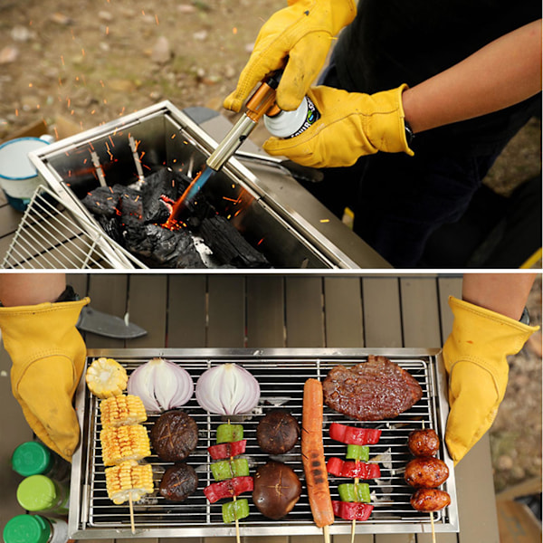 Ett par grillhandskar i läder, värmebeständiga, halkfria, för matlagning, bakning och grillning L