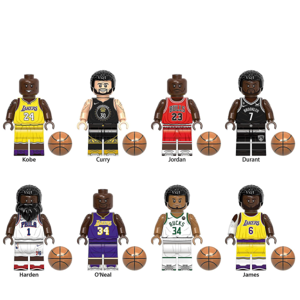 Basketballspillere Figurer Byggeklosser Barnegaveleker 4,5 cm Sett med 8 stk