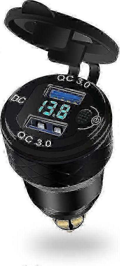 Motorcykel cigarettænder USB-stik opladeradapter QC 3.0 dobbeltstik