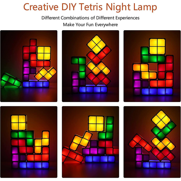 Tetris stapelbar nattlampa, 7 st Diy Led 7 färger 3d-pussel Induktionssammankopplande skrivbordslampa Belysning Diy Magic Blocks Bright Light For Kids Tonåringar