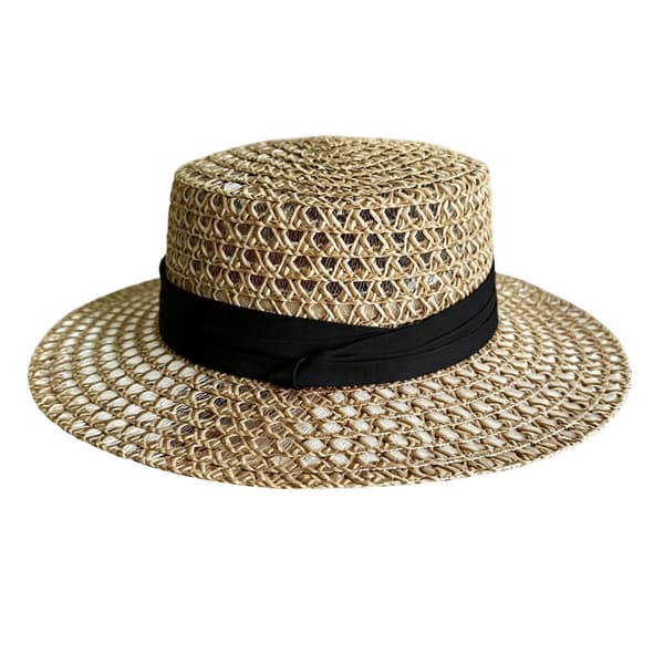 Stråhat til kvinder med bred skygge – Elegant flad top – til sommerstrand
