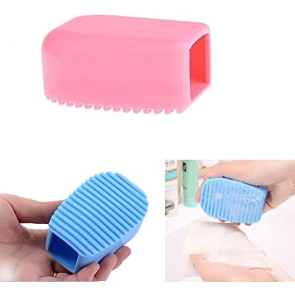 2ST Candy Color Mini silikontvättbräda Creative handhållen tvättbräda, för rengöring av svåra att rengöra kragar, manschetter (blå, rosa)