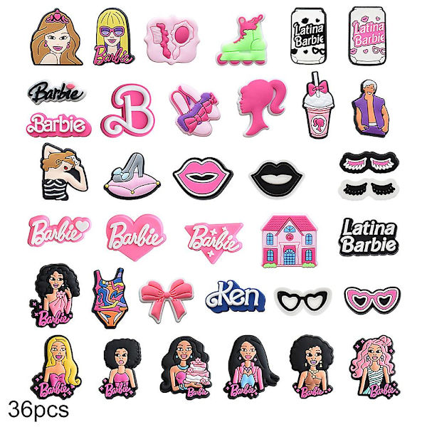 36 st/set Barbie Tema Sko Berlocker För Crocs Träskor Sandaler Dekoration Tillbehör Gåvor