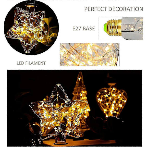 Led E27 Deko Kreativ Fairy Glödlampa 1.5w Varmvit Edison Glödlampa Dekorativ Stjärna Hjärta Belysning För Jul, Fest, Bröllop