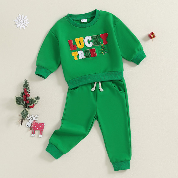 Ma & baby toddler baby drenge jule tøj sæt brev broderi langærmet toppe bukser halloween jule outfits 6 måneder til 4 år Verde 18-24Months