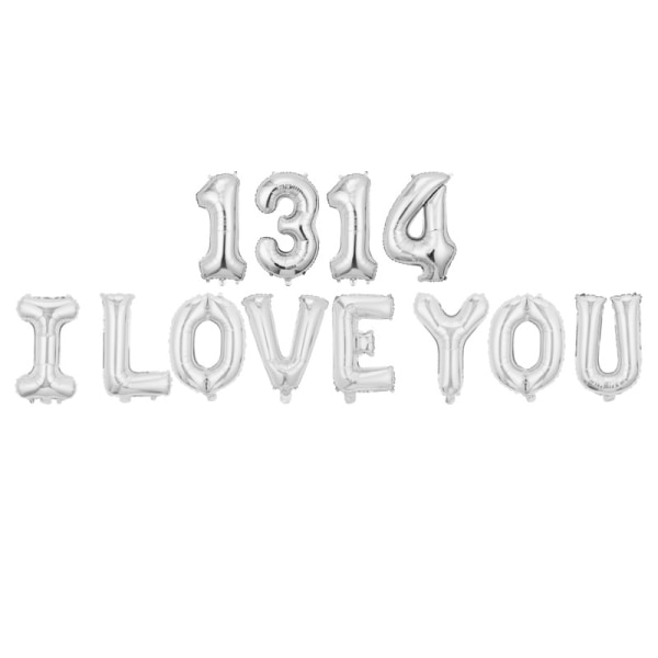 16 tuuman I LOVE YOU -sarja alumiinifoliopallo Ystävänpäivän koristelu Häät Silver ILOVEYOU1314