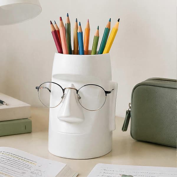 Brillestativ – Moai-design – for nattbord og arbeidsstasjon White