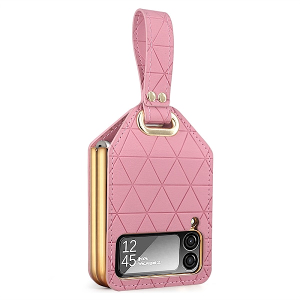 Passer til Samsung Flip3 mobiltelefon cover diamant gitter foldbart etui beskyttende mobiltelefon cover pink