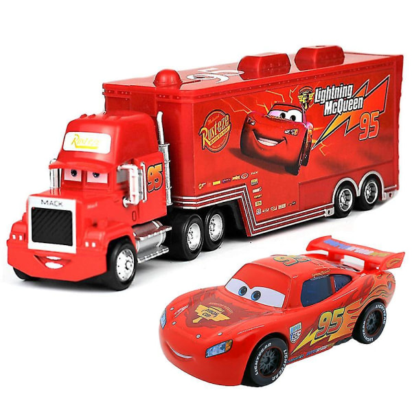 Elokuvaautot 2 3 hahmoa Lightning Mcqueen & The King & Chick Hicks & Mack Truck Uncle Metal Painevalettu leluautot Ajoneuvomalli lapsille Syntymäpäivälahjat Mcqueen