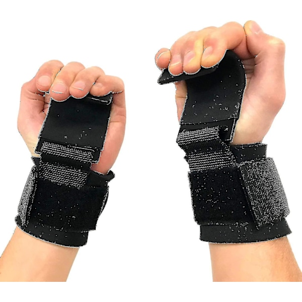 Håndleddsløftekrok - Stålløftekrok med sklisikkert grep - Løftestropper, styrketrening, fitness (flere valg) black