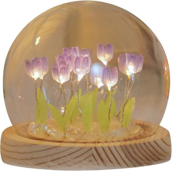 MISNODE DIY Tulip Materialepakke Tulip Ambient LED Soveværelseslampe Simulationsblomst til Purple