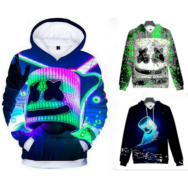 Barn Marshmello Neon Dj 3D-tryckt Hoodie Sweatshirt Tröja Blå Blue 140cm(7-8Years)