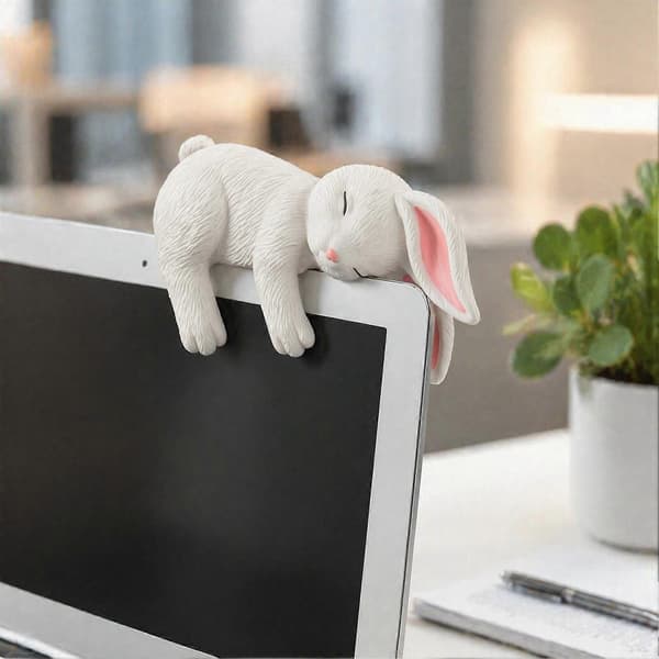 Sovende kaninskulptur – kantmontert design – for skrivebordsdekor White
