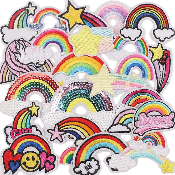 25 stk Kid Broderet Patch Rainbow Sy on/Stry on Patch Applikation Tøj Jeans Syning Blomster Appl