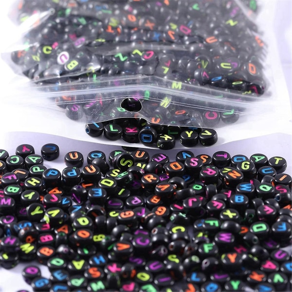 1000 st svarta blandade runda akryl alfabetpärlor 4x7mm färgglada brevpärlor för smycketillverkning DIY black  multicolor