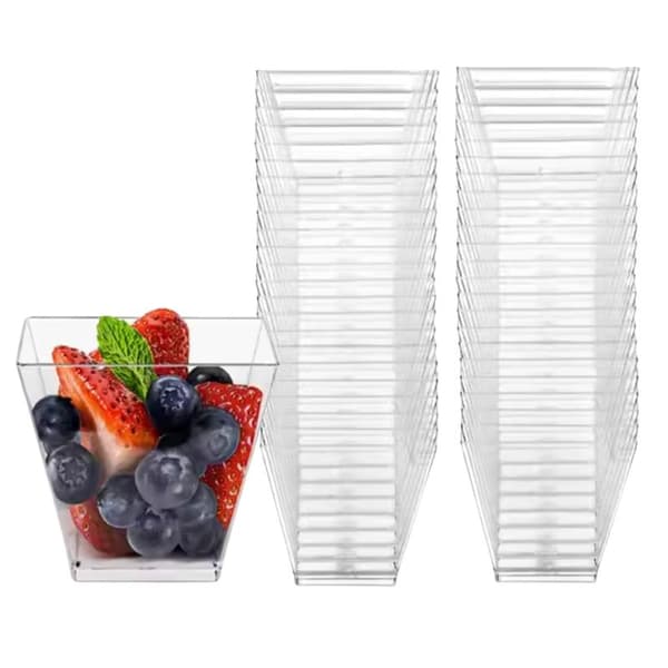 50-pakning - Firkantede Plastkopper – 120 ml, Serveringskopper for Dessert, Mousse, Iskrem
