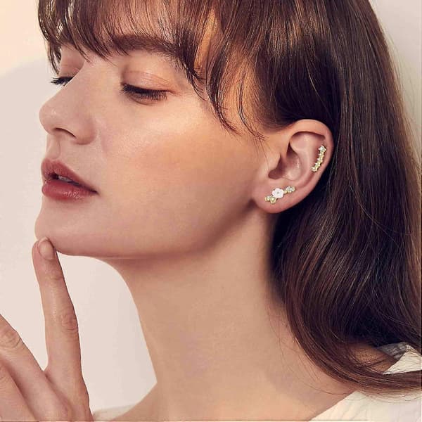 16 stk. 20G bruskøreringe med flad bagside piercing smykker til kvinder guld sølv allergivenlige rustfrit stål blomsterstud helix øreringe daith conch pi